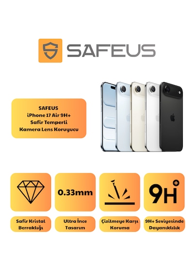 Safeus 9h+ Safir Temperli Kamera Lens Koruyucu, Apple Uyumlu iPhone 17 Air İle Uçuk Altın