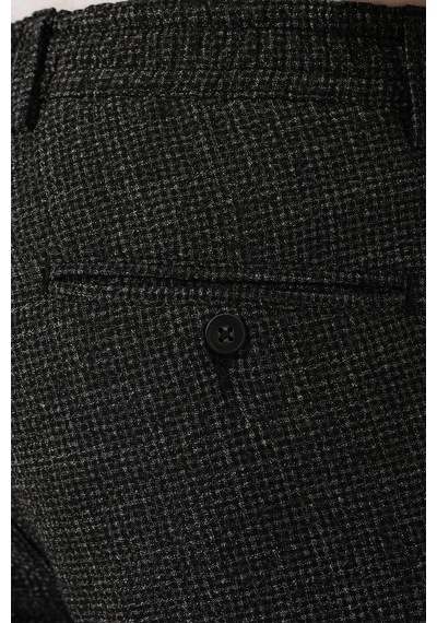 Efor Comfort Fit Beli Lastikli Pötikareli Casual Siyah Pantolon P 1149 Siyah