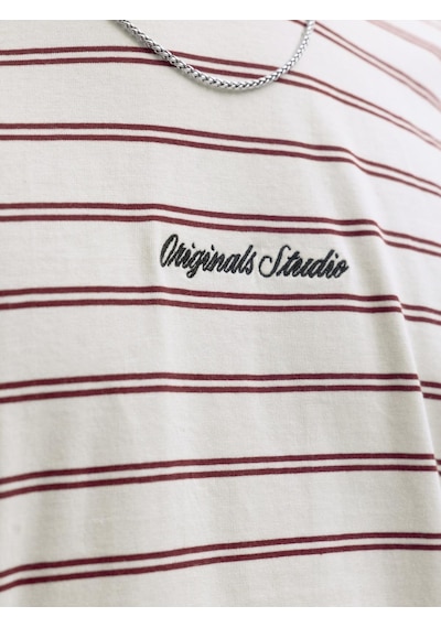 Jack & Jones Erkek Çizgili Nakis Islemeli Tisört - Norrebro - 12291021 Cabernet