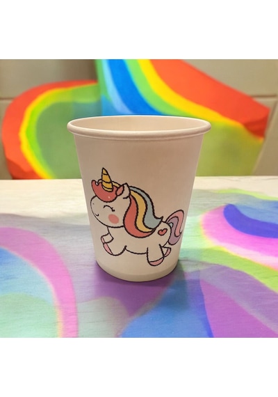 Unicorn Doğumgünü Parti Temalı Tek Kullanımlık 7 Oz 50 Adet Karton Bardak