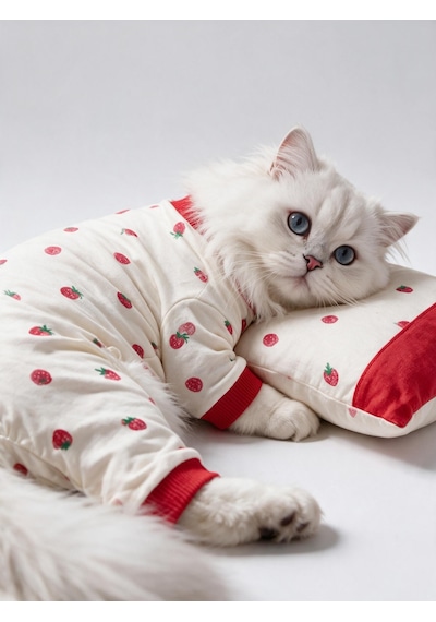 Tatlı Çilek Kedi Uyku Seti Penye Kedi Tulum Ve Mini Yastık Takımı Pamuklu Tüy Dökülmesini Azaltır