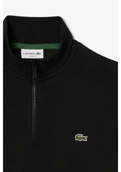 Lacoste Zip-up Fleece Sweatshirt Black Fermuarlı Dik Yaka Pamuklu Erkek Sweatshirt Siyah