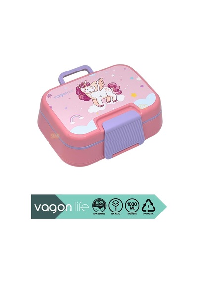 1030ml Lunchbox Tek Katlı 3 Bölmeli Pp Plastik Sefer Tası Yemek Kutusu Pembe Açık