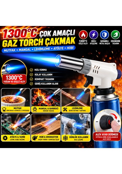 Buradabulabilirsin 1300 C Çok Amaçlı Gaz Torch Çakmak - Mutfak, Mangal, Lehimleme Pürmüz Alev Tabancası Bbz