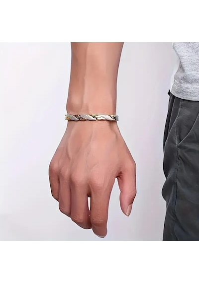 Erkek Bileklik Boss Erkek Bileklik 925 Ayar Gümüş Kaplama Örgü Model Şık Bileklik Çok Renkli