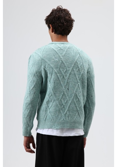 Vamos Oversize Desenli Triko Kazak Mint