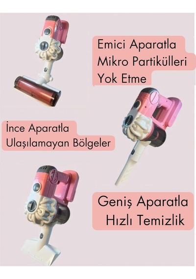 Vardem 3'ü 1 Arada Oyuncak Dikey Süpürge - Işıklı Sesli Gerçek Vakumlu Temizlik Seti Pembe