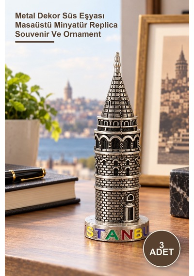 3 Adet Metal Galata Kulesi Metal Dekor Süs Eşyası Masaüstü Minyatür Replica Souvenir Ve Ornament