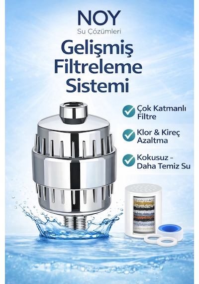 Filtreli Duş Başlığı Duş Sistemi Uyumlu Su Filtreleme Cihazi Metalik