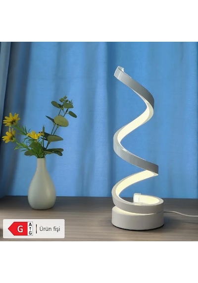 Spiral Led Masa Lambası / Gece Lambası Beyaz - Siyah