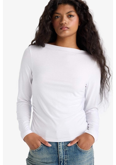 Defacto Slim Fit Dar Kesim Kayık Yaka Uzun Kollu Tişört F9029ax25auwt83 Beyaz