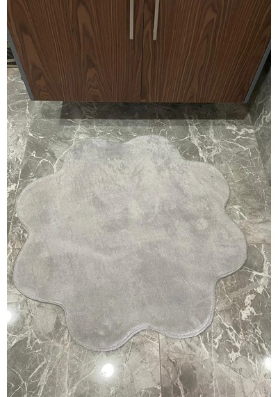 2'li Papatya Banyo Paspası Takımı Kaymaz Taban Yıkanabilir Peluş Pofuduk Post 80x80 - 100x100 Gri Gri