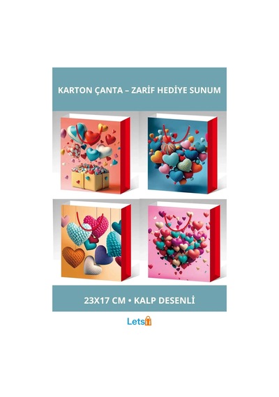 Küçük Boy Kalp Desenli Şık Karton Çanta 23x17 Cm