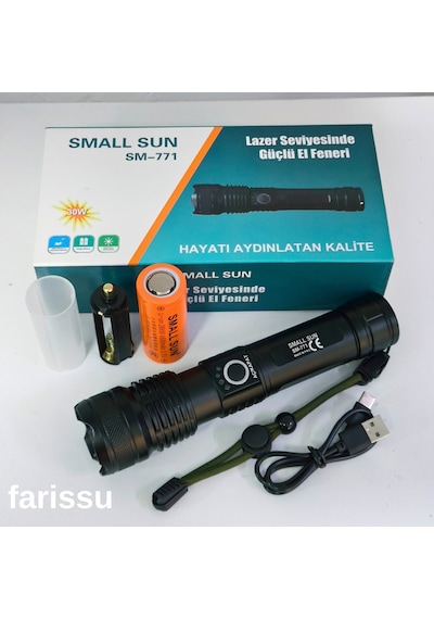 Süper Parlak Ve Suya Dayanıklı Small Sun Sm-771 El Feneri - 700 Metre Menzil Siyah