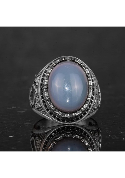 Gerçek Doğal Opal Taşı İle Erkek Yüzük - 925 Ayar Gümüş El Yapımı Tasarım Gümüş