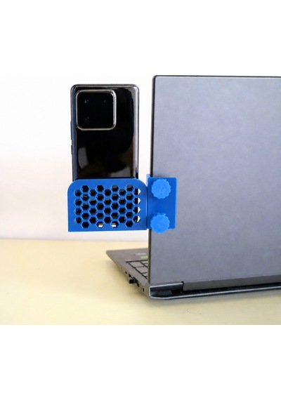 3d Baskı Monitor Telefon Tutucu - Petek Desenli Laptop Kenar Telefon Tutucu-mavi