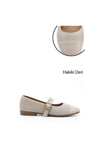 Gönderi(R) Gönderi R Bej Baskılı Mary Jane Hakiki Deri Babet Bej