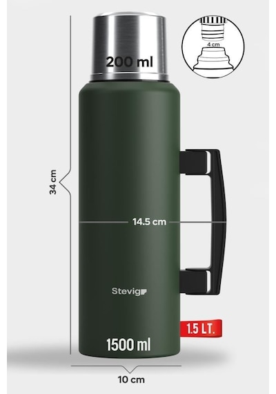 4 Camp Klasik Vakumlu Kulplu Çelik Termos 1.5 Lt. Green St-206 Yeşil