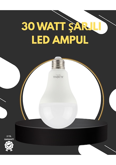 Acil Durumlar İçin Şarjlı Led Ampul 6400k Soğuk Beyaz 30 Watt