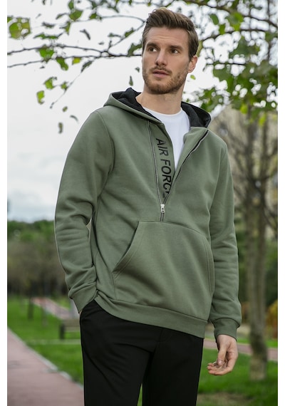Buratti  Kanguru Cepli Fermuarlı Kapüşon Yaka Slim Fit Erkek Sweat 575707 Haki
