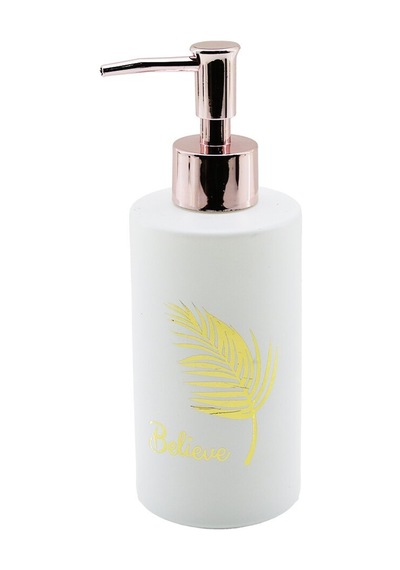 Dmr Home Dmr-8161 Cam Yuvarlak Beyaz Şişe Gold Yaprak Desen Sıvı Sabunluk 350ml Bronz Plastik Pompa