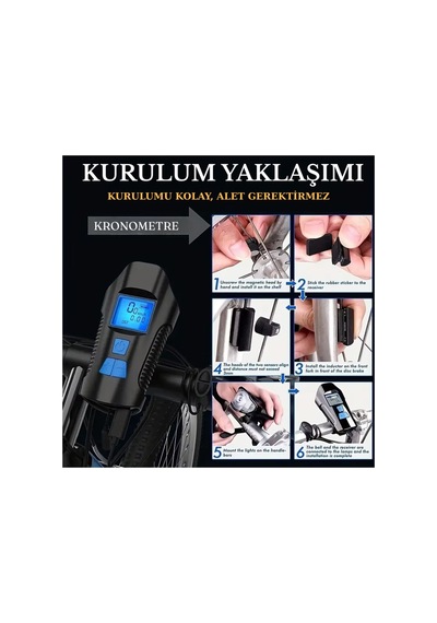 Şarjlı Bisiklet Lcd Hız Göstergesi Su Geçirmez Led Işık Km Ekran Kronometre Bisiklet Kornası Feneri Siyah - 796361556 Siyah