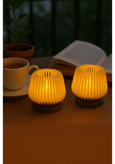 2li Dekoratif Mini Lambader, Masaüstü Lambası, Estetik Işıklı, Led Mumluk Çok Renkli