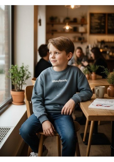 Zekids Erkek Çocuk Pamuklu Stay Yazılı İnce Uzun Kollu Sweatshirt-16334 YESIL