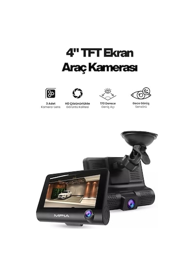 4.0 Tft Ekran 3 Lensli Araç Kamerası Geri & Gece Görüş 150 Geniş Açı Türkçe Menü