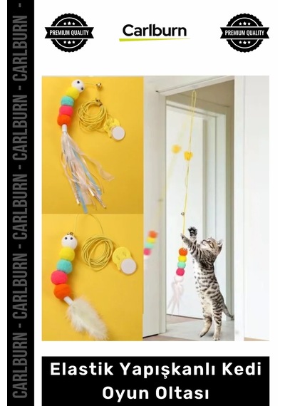 Petshop Çanlı İnteraktif Hareketli Vantuzlu Zıplayan Egzersiz Elastik Yapışkanlı Kedi Oyun Oltası