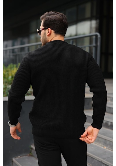 Efnaz Style Erkek Bisiklet Yaka Örme Kazak Siyah