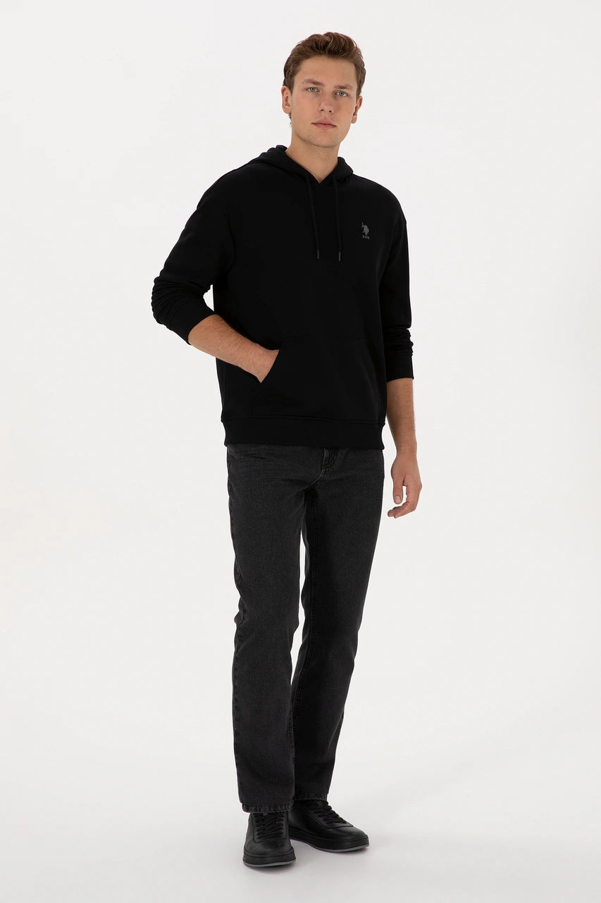 U.S. Polo Assn. Erkek Comfort Fit Kapüşonlu Siyah Basic Sweatshirt 50313746-VR046