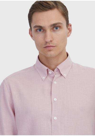 Ramsey Pembe Düz Casual Fit Uzun Dokuma Casual Pamuk Karışımlı Gömlek