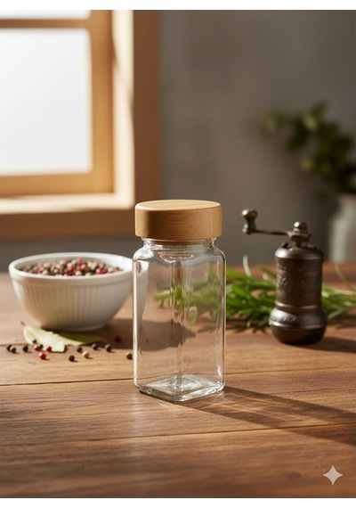 12 Li Cam Baharatlık Bambu Kapaklı 120 Ml, Cam Saklama Kavanozu Diğer