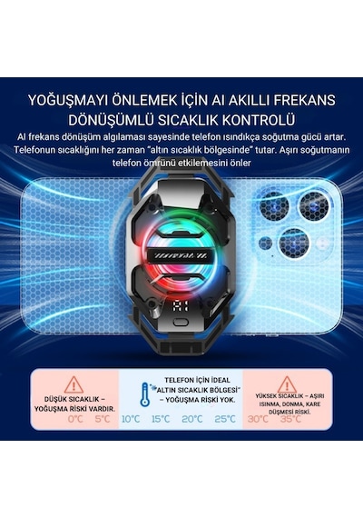 Polham Aı Destekli Turbo Fanlı Telefon Soğutucu -3 C Soğutma 7500 Rpm Hız Rgb Işıklı 3 Farklı Mod