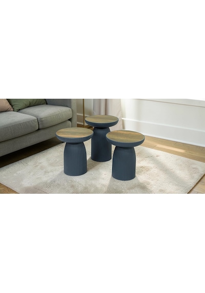 Msy Home Diamond 3'lü Bohem Mantar Zigon Ve Orta Sehpa Yan Sehpa Seti Siyah-ceviz