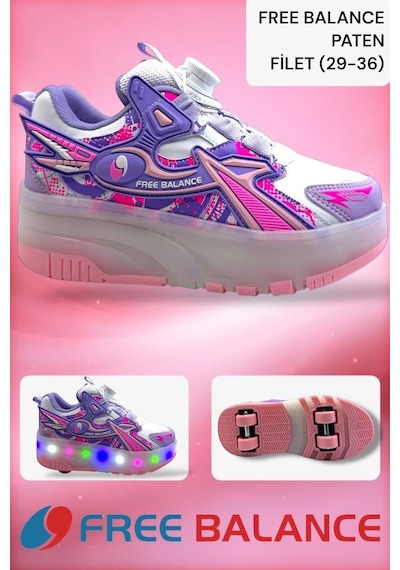 Zerhan Free Balance 250 Kız Çocuk Işıklı Patenli Tekerlekli Sneaker Spor Lila