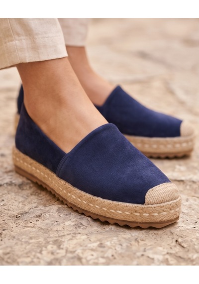 Futsishoes Lucıa Lacivert Hakiki Süet Deri Dikiş Detaylı Kadın Espadril