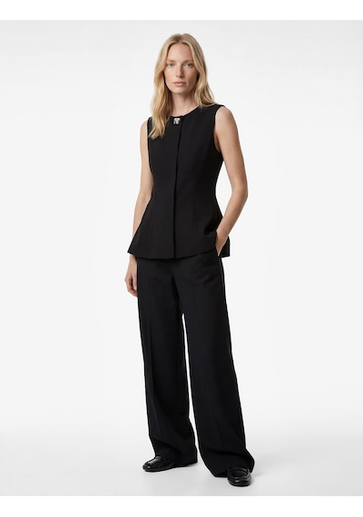 Koton Bisiklet Yaka Metal Aksesuarlı Kolsuz Peplum Bluz Siyah 6wak20102uw