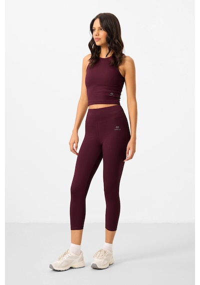 Tommylife Bordo Yüksek Bel Kapri-crop Atlet Slim Fit Kadın Tayt Takım - 95284