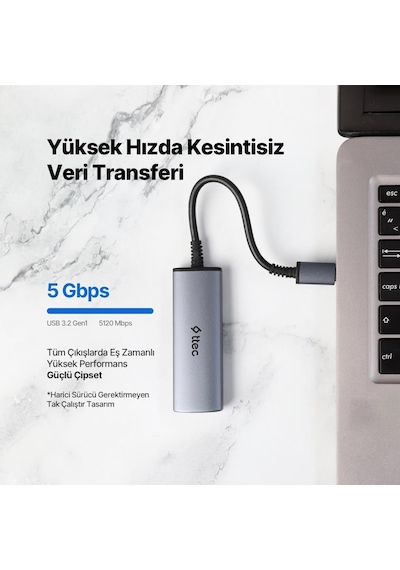 Ttec 4in1 100w Type C Çoğaltıcı Çevirici Hub, 2x Usb, 1x Pd Type C Ve 1x 4k Hdmi Girişli Çoğaltıcı Adaptör