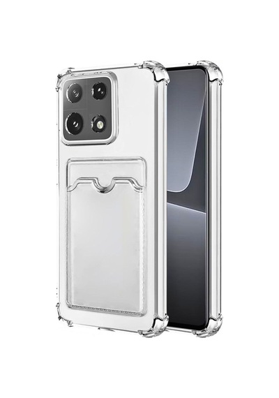 Xiaomi 14t Pro Uyumlu Kılıf Darbe Emici Köşe Korumalı Kartlıklı Cüzdanlı Silikon Kapak -şeffaf