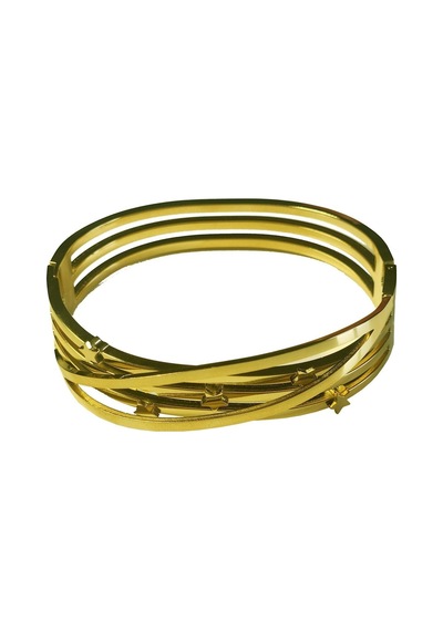 Uzel Çelik Gold Altın Renk Yıldızlı, Simli Çelik Bileklik Gold