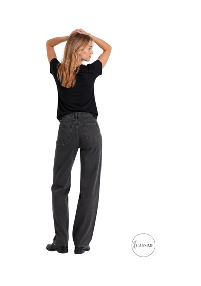 Cassime Siyah Siyah V Yaka Kuş Taş Baskı Detaylı Basic T-shirt Altın
