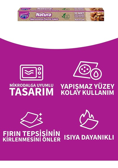 Natura 4 Adet Ağartılmamış Organik Hazır Kesilmiş Pişirme Kağıdı 10'lu Diğer