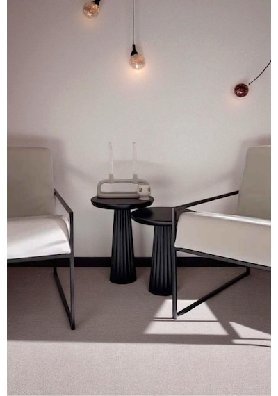 Siyah Masif Ahşap Yan Sehpa Doğal 2 Li Zigon Sehpa Ve Fiskos Seti - Coffee Table Siyah