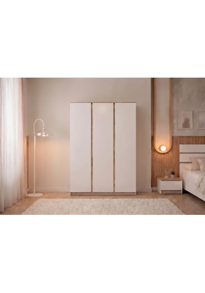 Asel 3 Kapaklı Elbise Dolabı Modern Gardırop Kıyafet Dolabı Beyaz