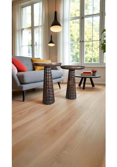 Ahşap Mantar Sehpa Takımı Ceviz Renk 2 Li Yan Sehpa Seti - Coffee Table - Zigon Sehpa Ceviz