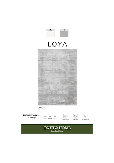 Loya Ly008g Gri Halı Modern Desenli Antialerjik Pamuk Taban Salon Halısı Yatak Odası Koridor