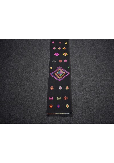 Zehra Abla Halı Yeni El Dokuması Siyah Bardız Erzurum Mini Yolluk Yün Kilim 7461 Çok Renkli